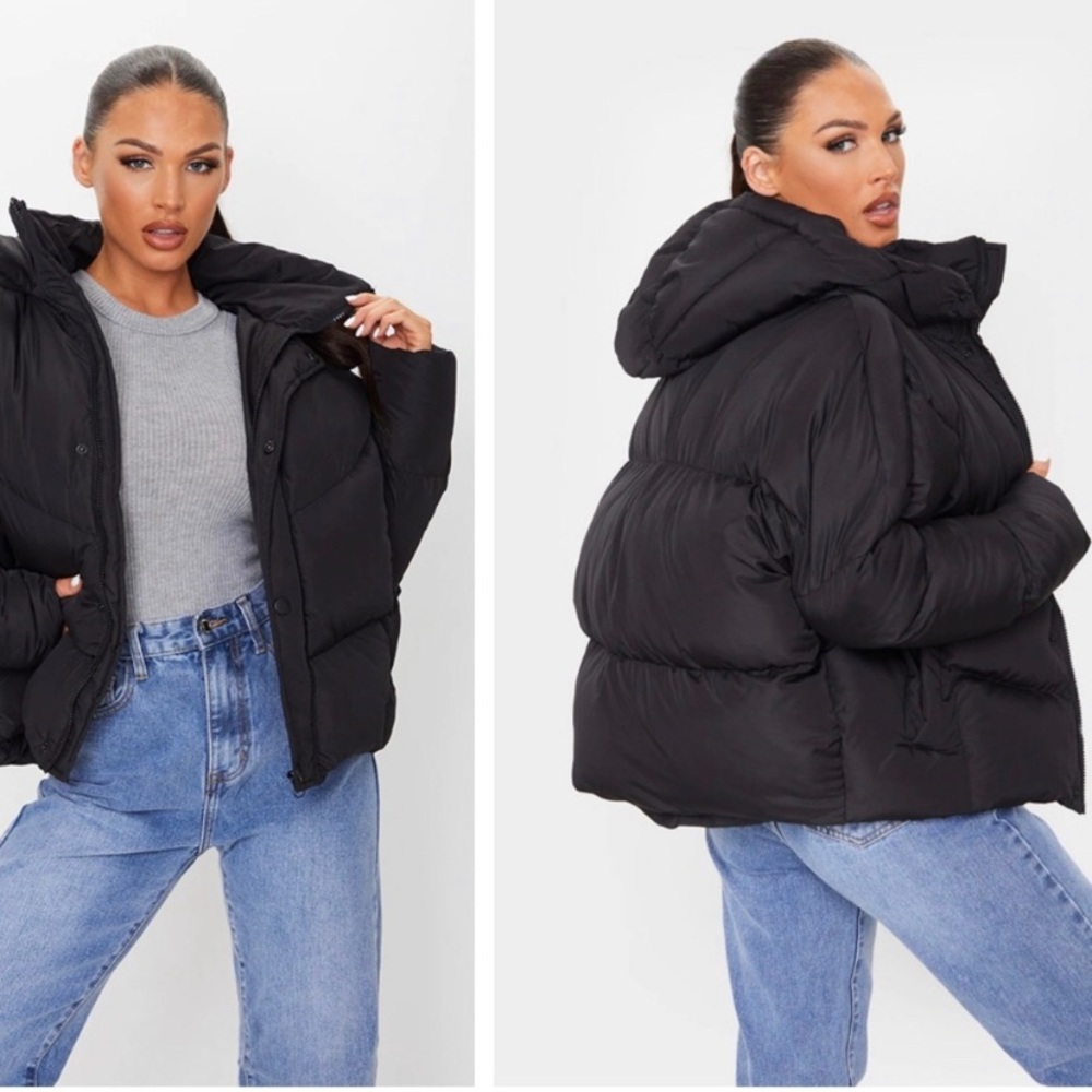 prettylittlething black puffer jacket